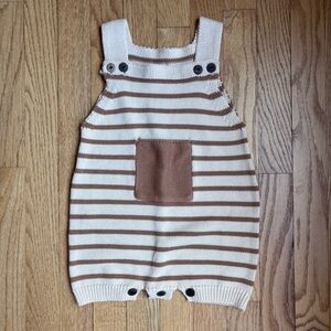 Baby Striped Knit Romper - Cream & Brown 12-18 months